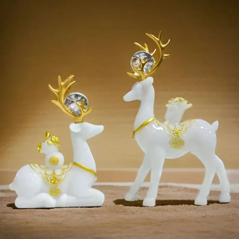 【送水晶球】白色福鹿轻奢高档家居客厅玄关电视柜酒柜乔迁新居装