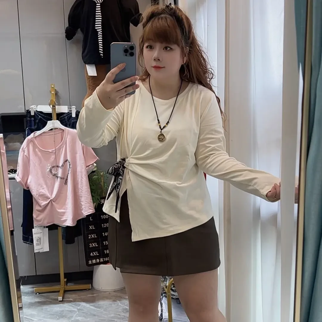 36022常规长袖T恤不规则常规款圆领百搭宽松型女秋季