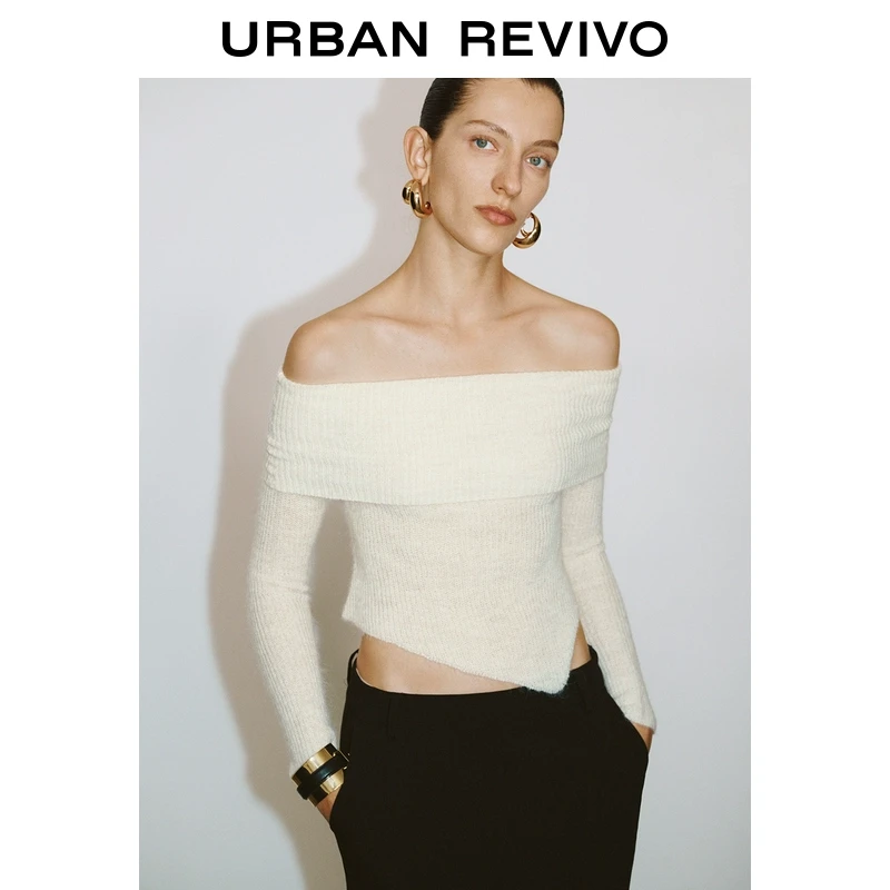UR2025春季新款女装欧若风魅力氛围感修身露肩针织衫UWG950037
