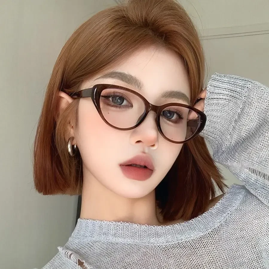 猫眼方圆脸显瘦复古黑框猫型素颜眼睛镜框可配近视茶色平光百搭