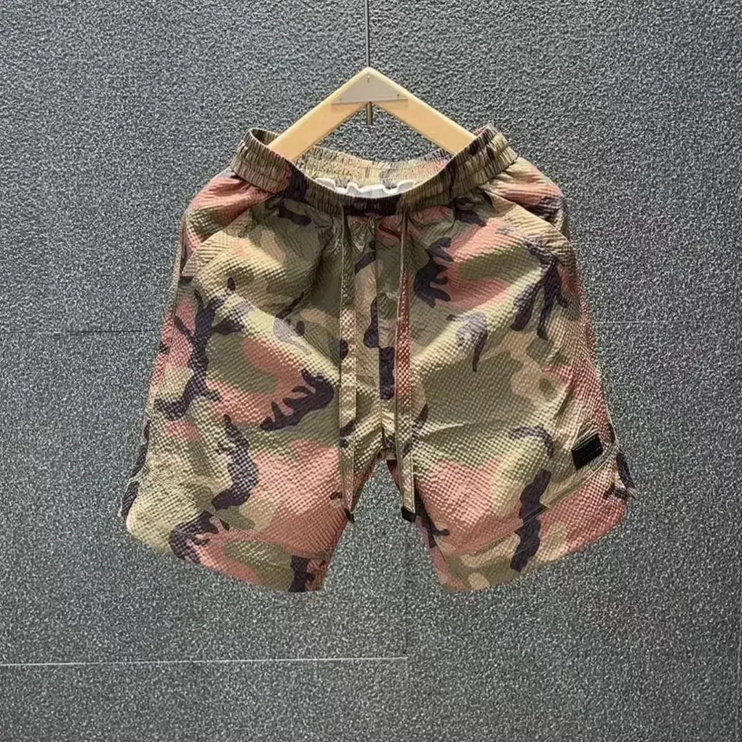 高级感男装网红洋气炸街男装抽绳直筒裤夏季男潮流迷彩外穿速干裤