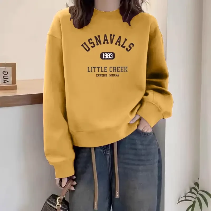 圆领套打底衫加绒加厚卫衣女2025春秋季新款宽松韩版潮情侣外套