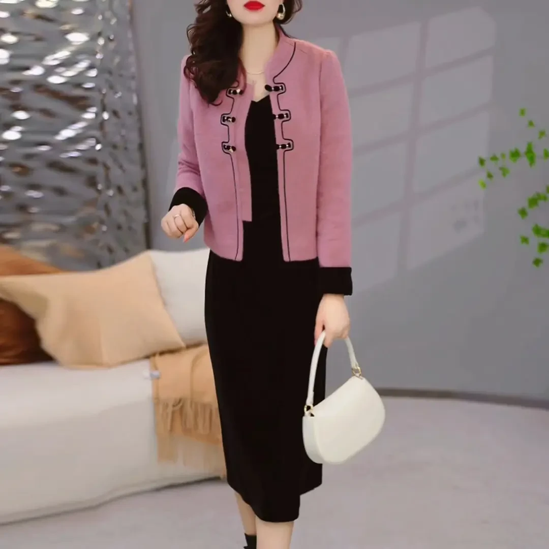 2025秋冬新款裙子加厚外套两件套重要场合穿搭套装裙十三行连衣裙