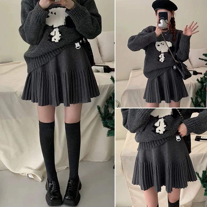 孕妇半身裙春秋百褶针织短裙秋季新款外穿a字裙子秋冬季毛线伞裙