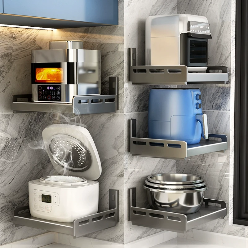 厨房置物架壁挂多功能墙上免打孔悬空放微波炉电饭煲小家电收纳架