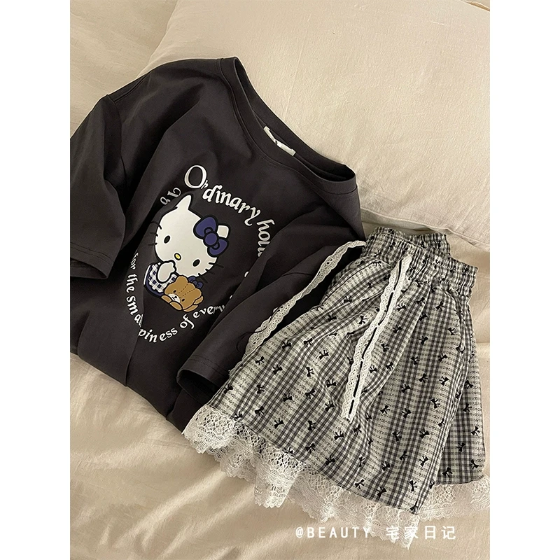 2025韩系甜美少女卡通HelloKitty印花短袖睡衣女春夏款家居服套装