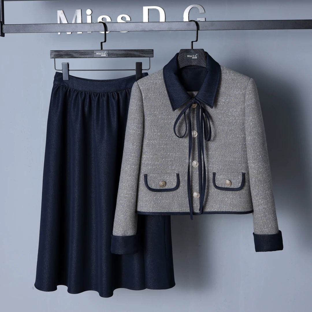 名媛高端设计感减龄时尚套装小香风显瘦外套半裙两件套XH-J87