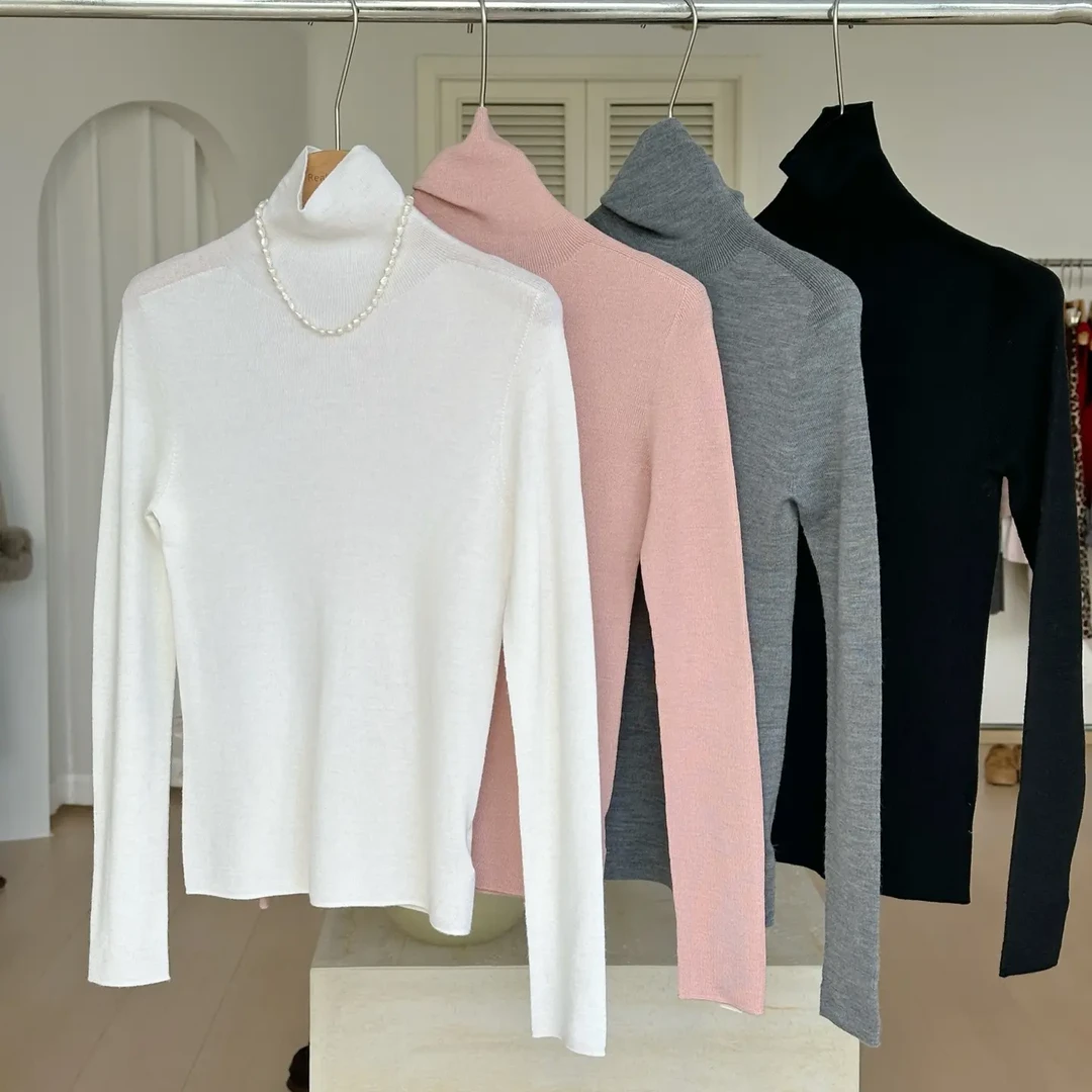 〖Kk圆圆〗秋季新款高领堆堆领修身显瘦长袖百搭针织打底衫女