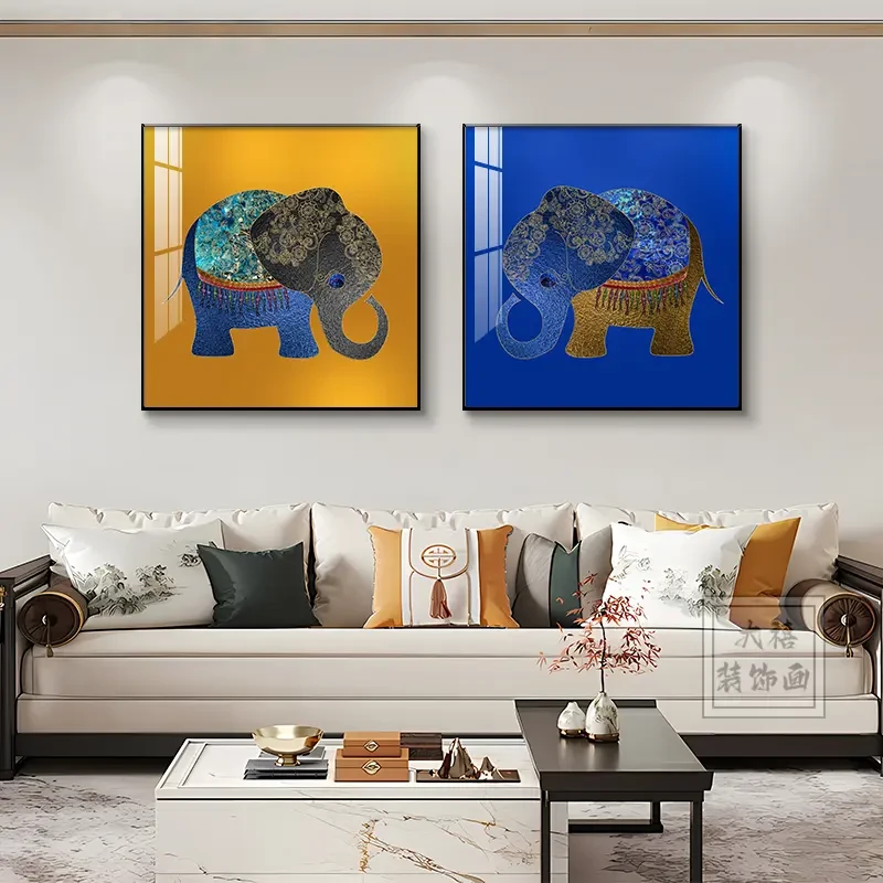 心想事成装饰画正方形玄关过道走廊入户门正方形大象墙壁挂画新款