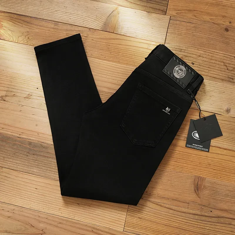 【水洗不掉色】夏季薄款纯黑男士修身显瘦小直筒弹力百搭牛仔裤毛茸