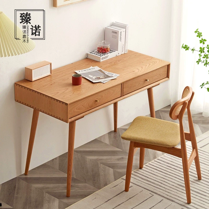 北欧樱桃木全实木书桌写字台日式现代简约家用办公桌橡木学习桌