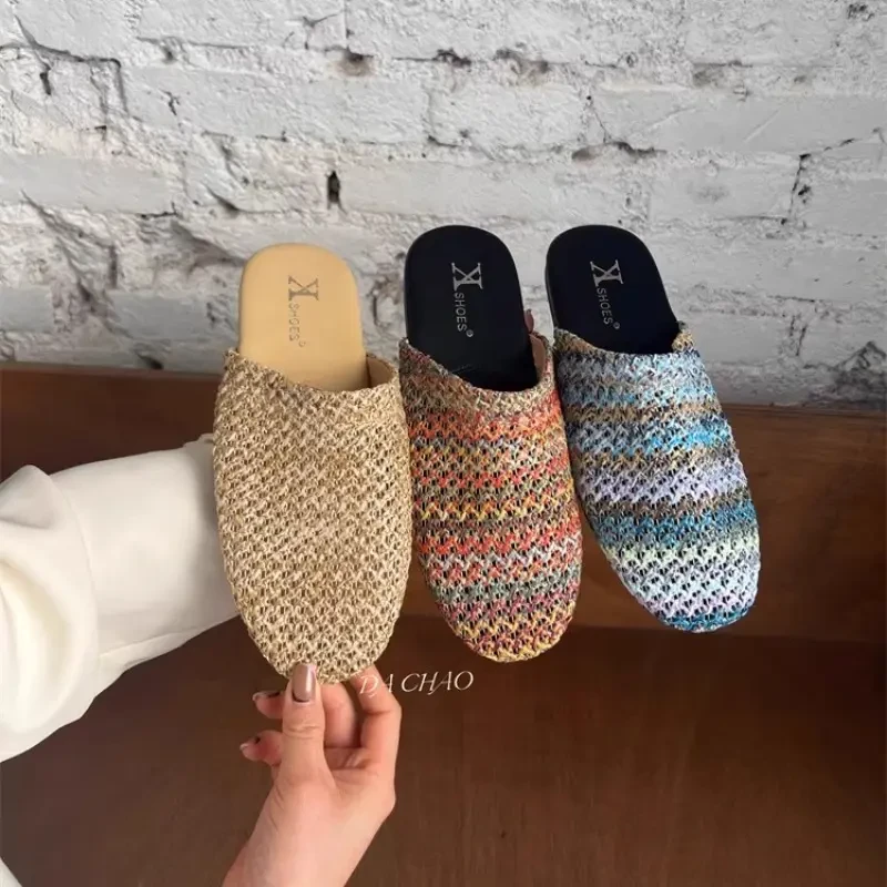 镂空透气包头半拖鞋女夏季外穿配裙子软底穆勒鞋法式凉拖鞋懒人潮