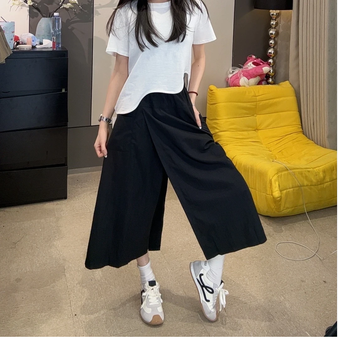 八分开叉裙裤2025大码新款高腰薄款显瘦宽松休闲不规则阔腿裤1