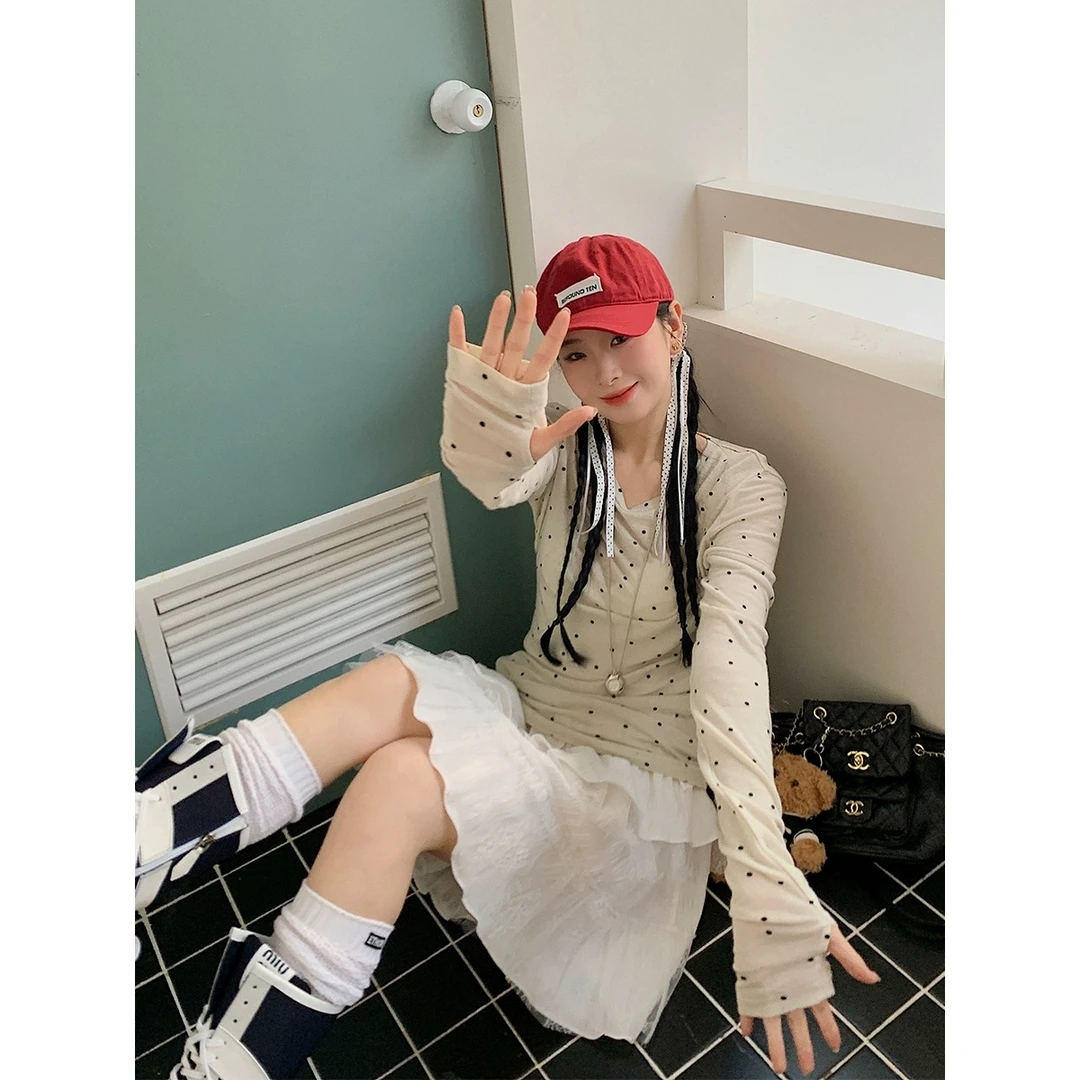 REREK设计师品牌简约圆领波点针织T恤R25A12103049