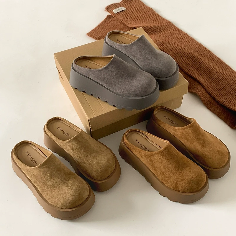 南在南方增高厚底包头拖鞋女外穿2025新款春秋一脚蹬复古勃肯拖鞋