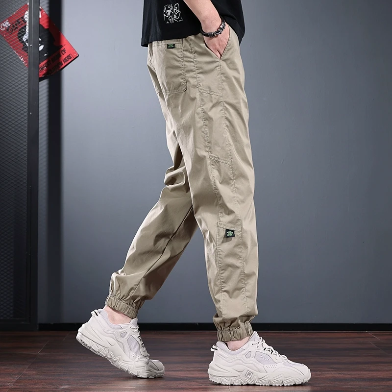 卡其色休闲裤男夏季薄款宽松束脚运动裤百搭户外梭织冰丝速干裤潮