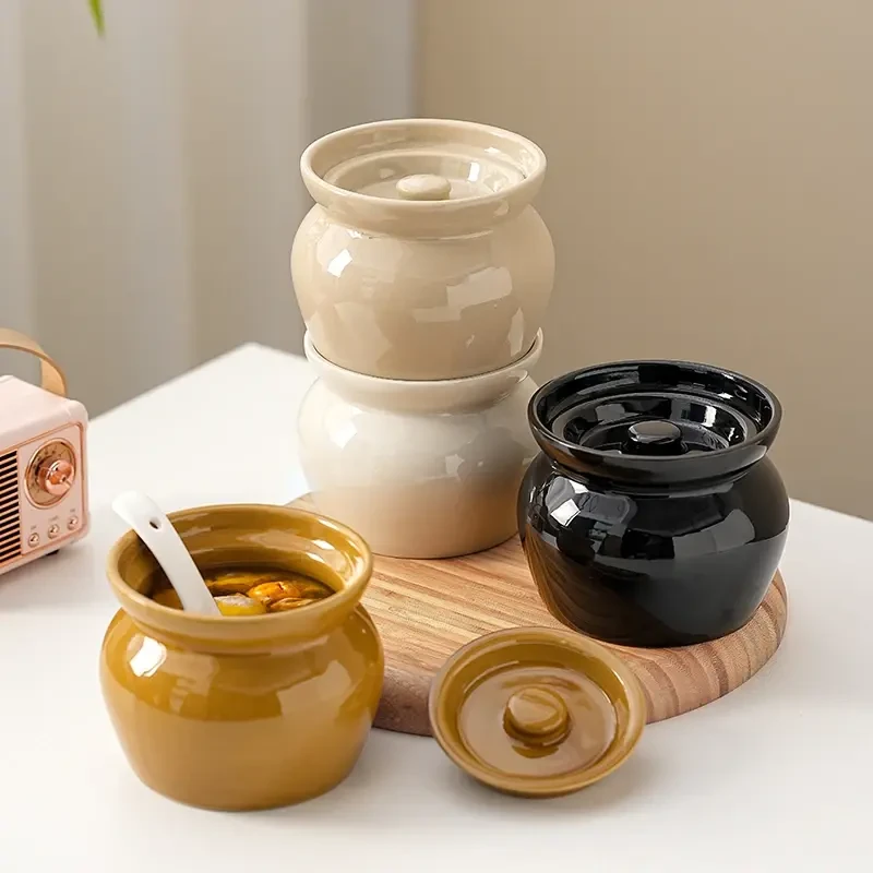 新款陶瓷炖盅隔水炖家用带盖蒸菜鸡蛋羹汤盅炖罐蒸蛋碗煲汤小瓦罐