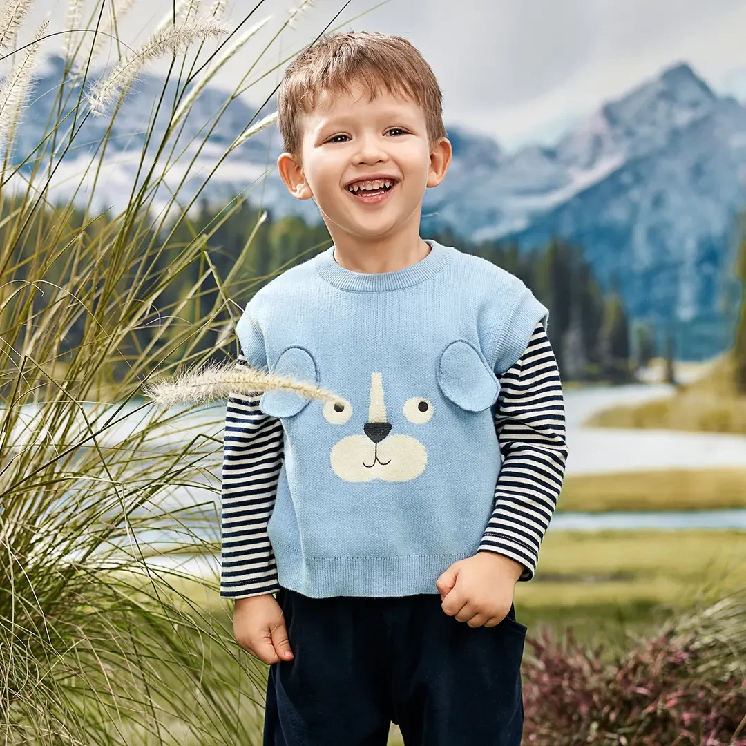 哈贝比宝宝马甲小童针织毛衣背心春秋季洋气男童上衣女童可爱马夹