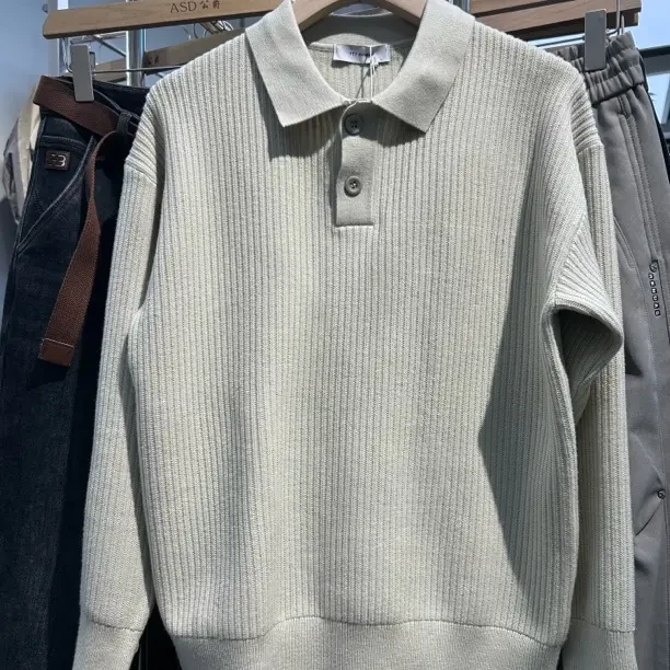 男士翻领老钱风针织毛衣长袖