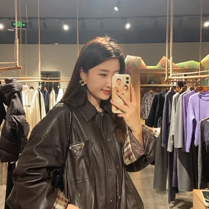 可可色皮衣内胆羽绒填充