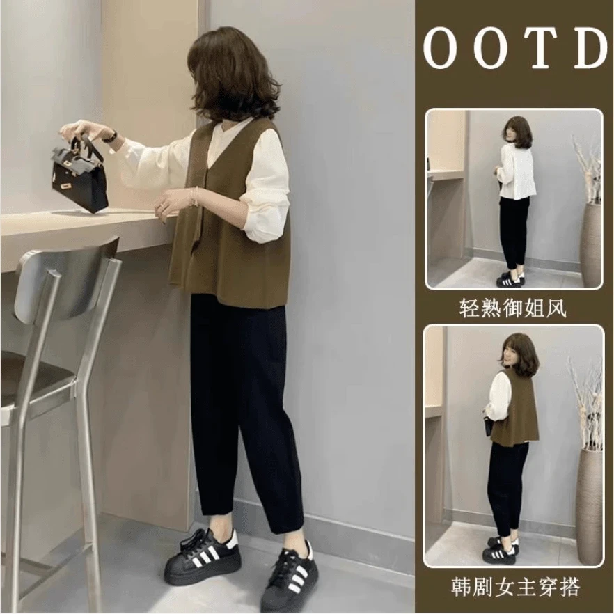 棉哈伦裤2025春秋萝卜裤女显瘦大码九分裤宽松黑色小脚休闲裤职业