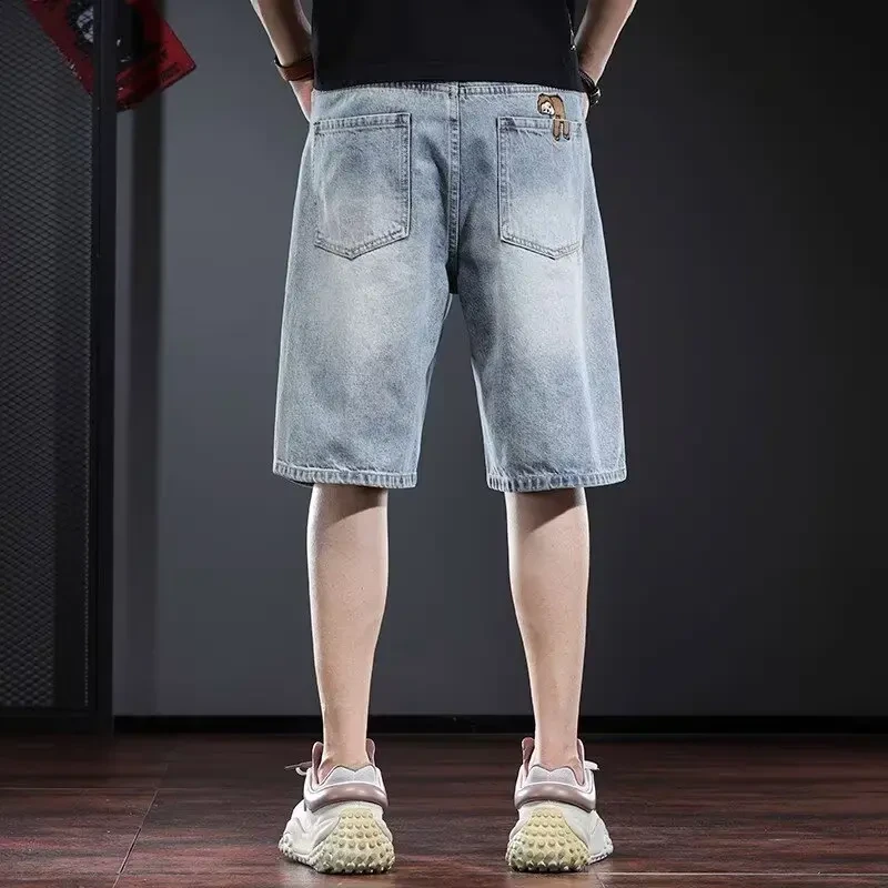 潮牌男轻薄垂感浅色五分工装牛仔短裤男夏季美式宽松直筒阔腿中裤