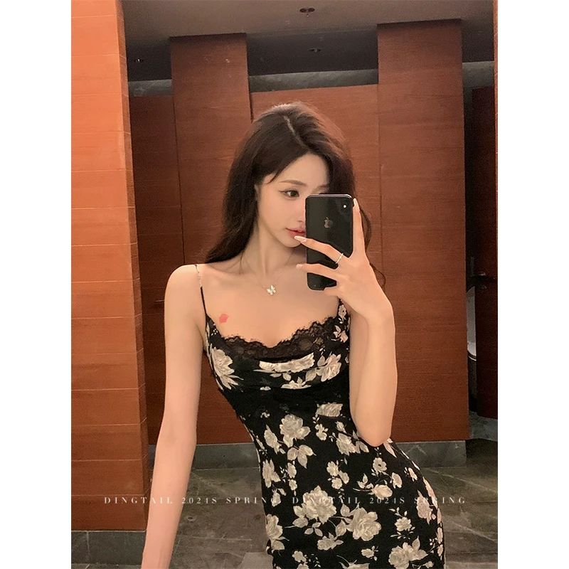 丁儿dingtail气质吊带蕾丝碎花小众设计连衣裙2024新款女夏季裙子