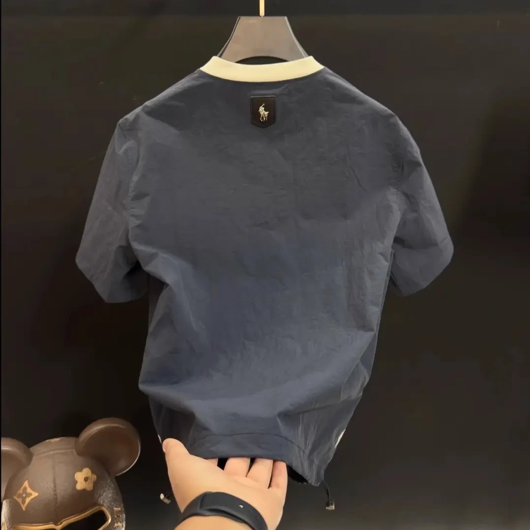 特大码300斤夏季新款美式潮牌拼接男士短袖高品质t恤时尚舒适透气