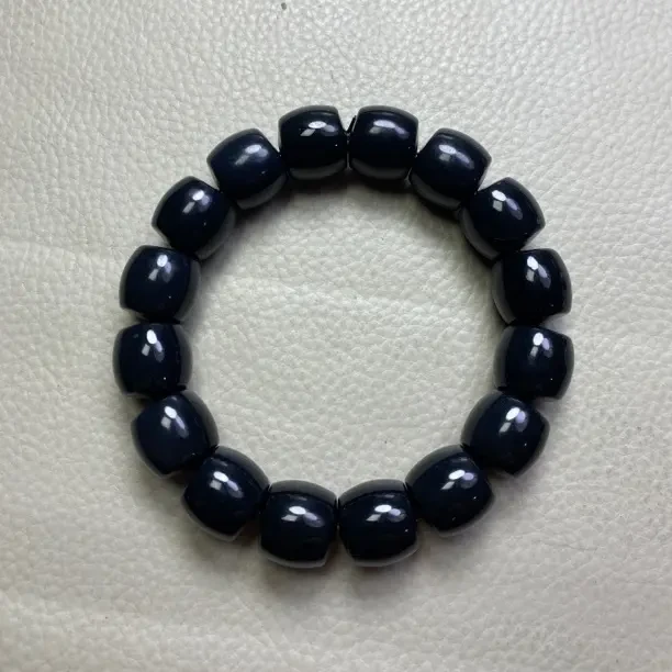 和田玉墨玉卡14直切手串