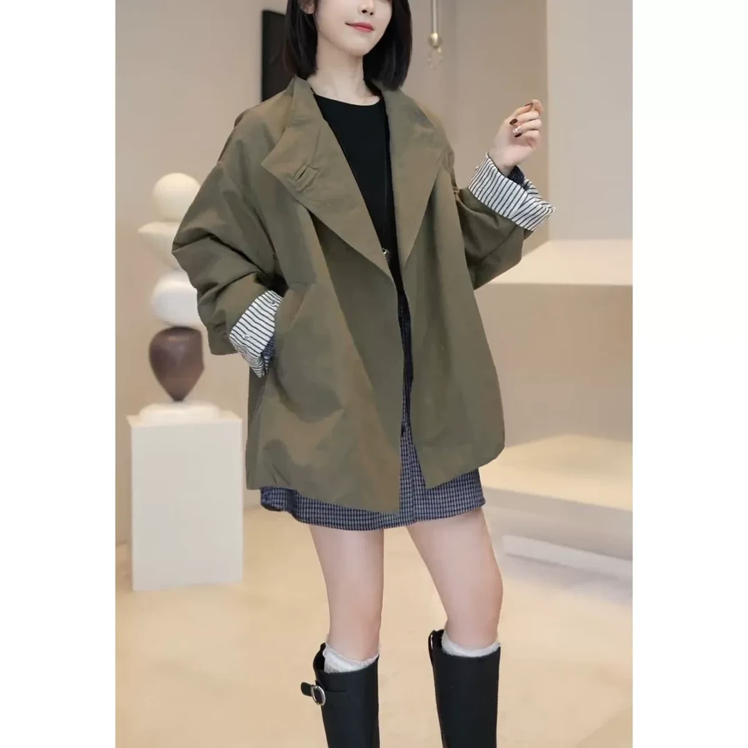 大码宽松显瘦设计感一粒扣休闲风衣女2025年春季新款韩版复古外套