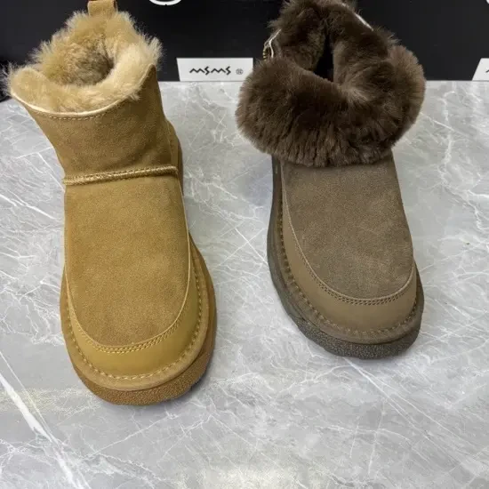 冬季新款男士加绒加厚防滑户外保暖短筒皮毛一体雪地靴