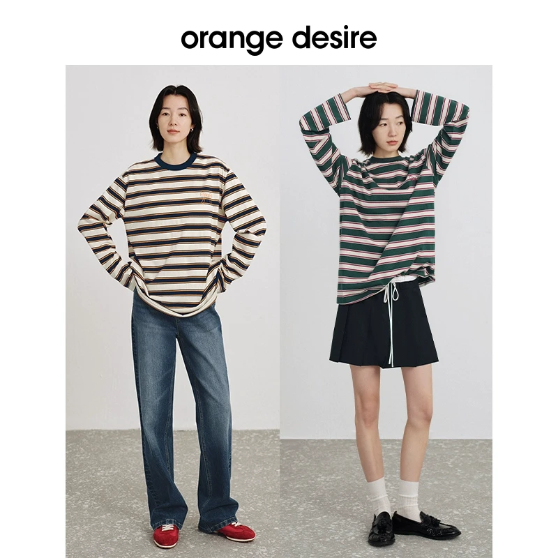 orange desire松弛感撞色条纹T恤春季新款显瘦OD2ESWTK030