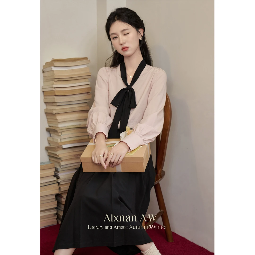 「蔓蔓甜茶」法式气质长袖衬衫2024秋季女新款时尚通勤衬衣L50012