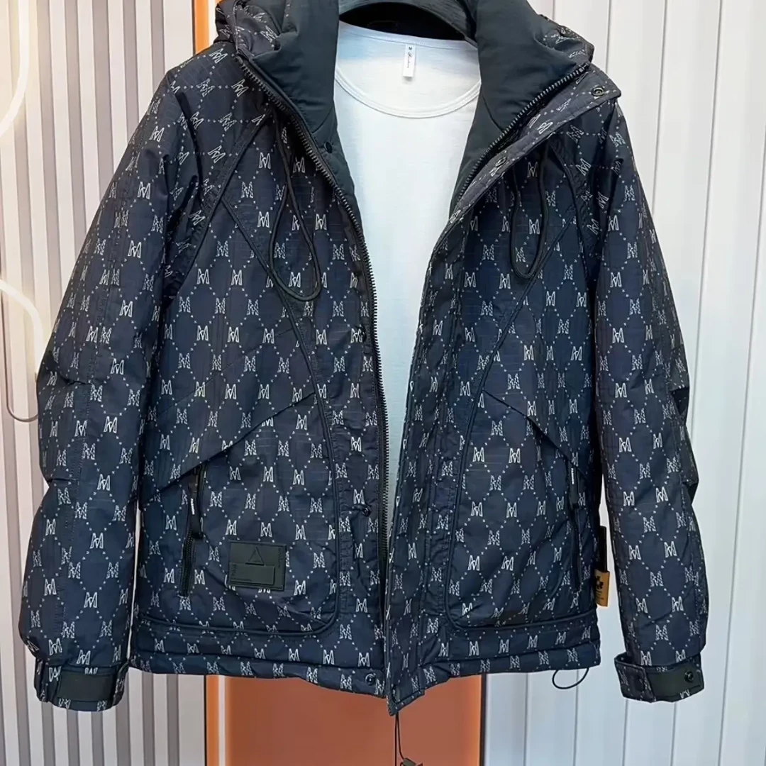 男士冬季痞帅印花连帽保暖工装休闲棉服外套潮流宽松韩版时尚百搭