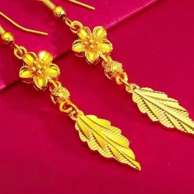 合金耳饰 长款耳环（金色流苏树叶耳饰）典雅气质百搭耳坠新款耳饰