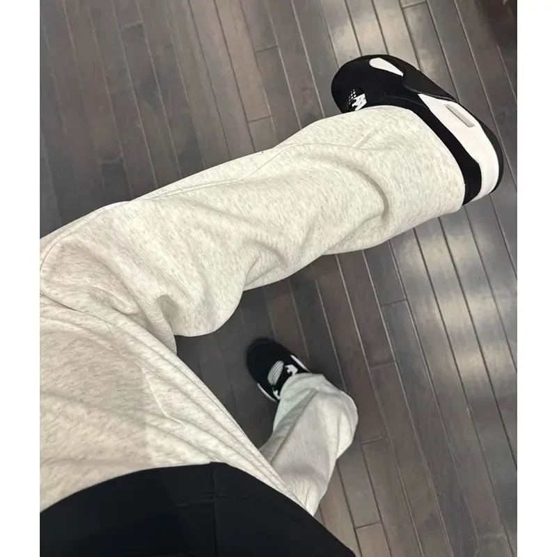 白花灰垂感卫裤男春秋款美式直筒裤高级感痞帅慵懒风休闲运动裤子