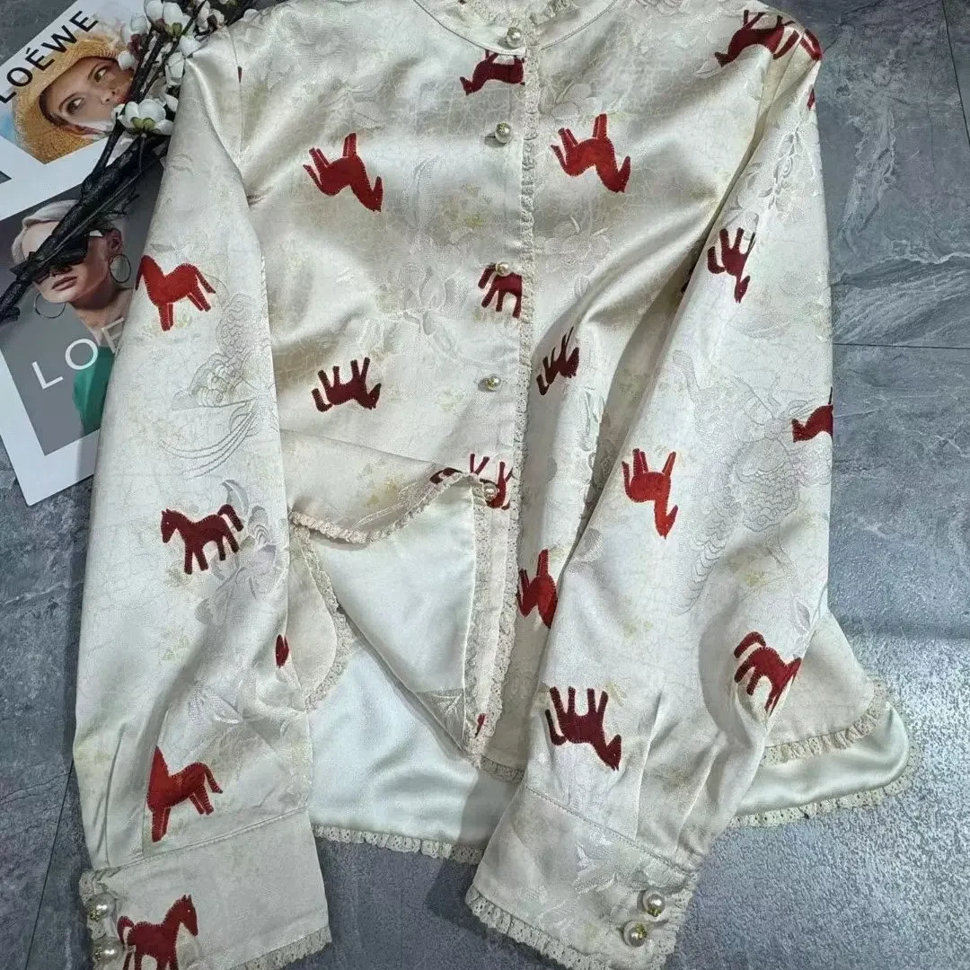 深圳Xu.q新款中式浮光锦提花拼蕾丝外套