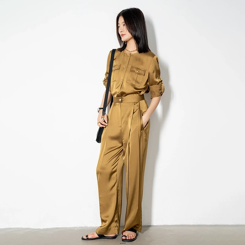JADE SHADW/翡翠影原创三醋酸套装工装风衬衫阔腿裤两件套S1370