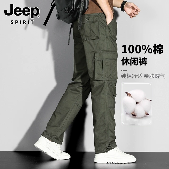 JEEPSPIRIT吉普【100%纯棉】休闲裤男士美式工装宽松直筒长裤子