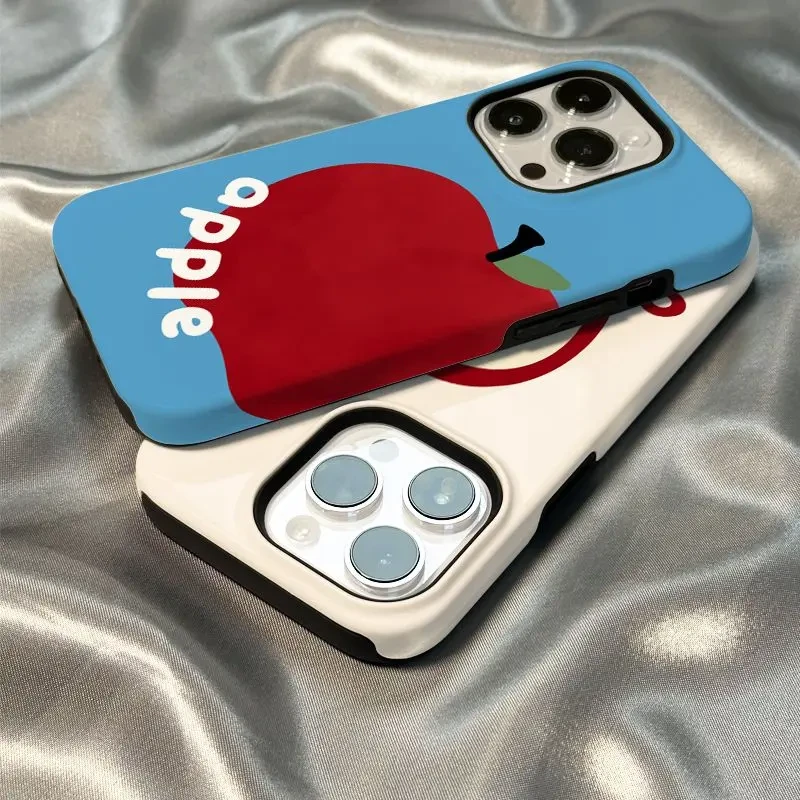 蓝底红苹果适用小米15PRO手机壳14/13ULTRA简约12/10二合一K80/70