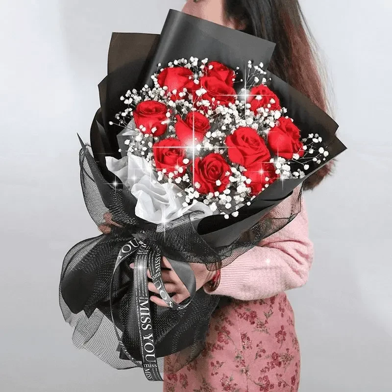 红玫瑰花满天星爱人女孩送老婆表白订婚同城鲜花附近鲜花花束仪式