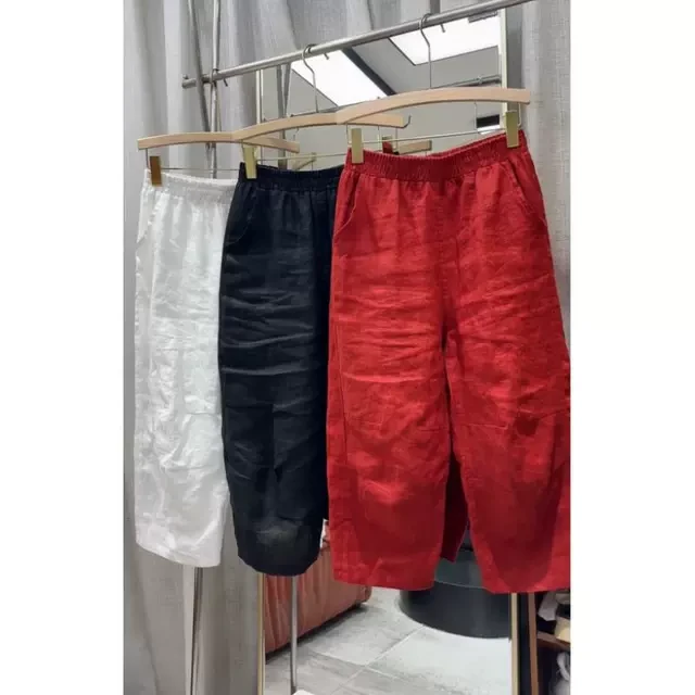 夏季薄款褶皱休闲裤大码胖mm松紧高腰显瘦休闲小个子八分龟壳裤子