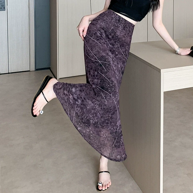 复古气质印花半身裙女夏新款高腰显瘦修身鱼尾裙子碎花雪纺包臀裙