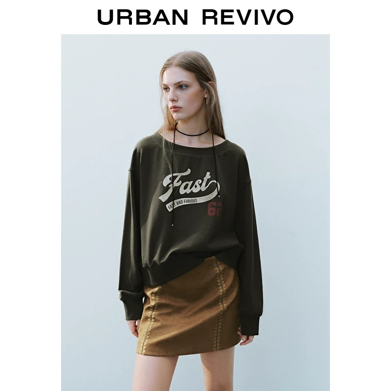 UR2025春季新款女装欧若风休闲运动风撞色字母宽松卫衣UYY450010