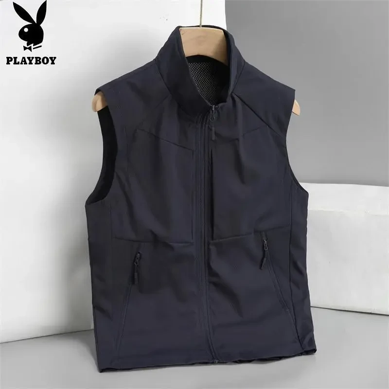 花花公子马甲薄款男士冬季男新款简约休闲潮流百搭运动工装上衣男