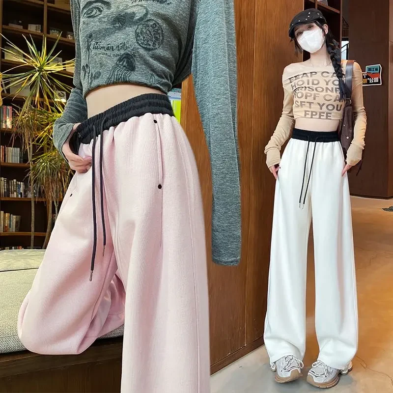 美式撞色弯刀裤~早秋新款高腰直筒显瘦休闲裤加厚宽松垂感运动裤