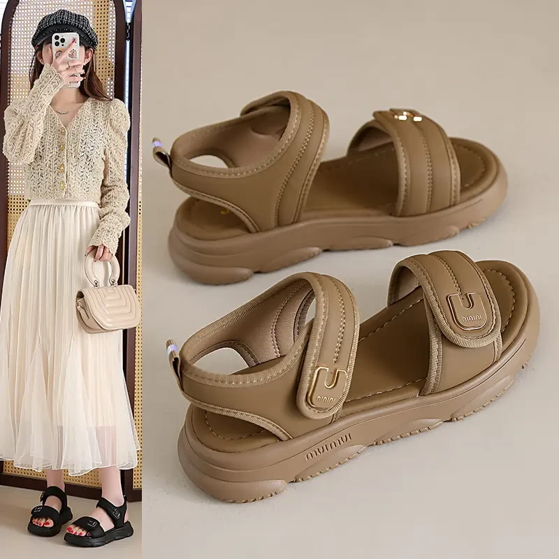 厚底罗马凉鞋女外穿2025年夏季新款休闲沙滩鞋百搭仙女风配裙子潮