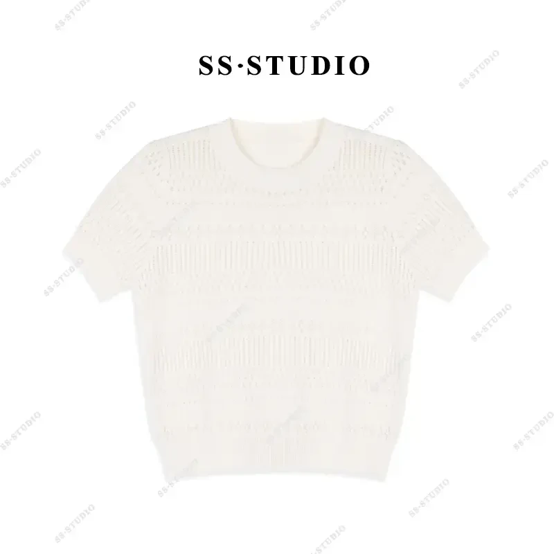 【SUSU】夏季镂空圆领针织衫休闲百搭提花短袖套头上衣SS-5171