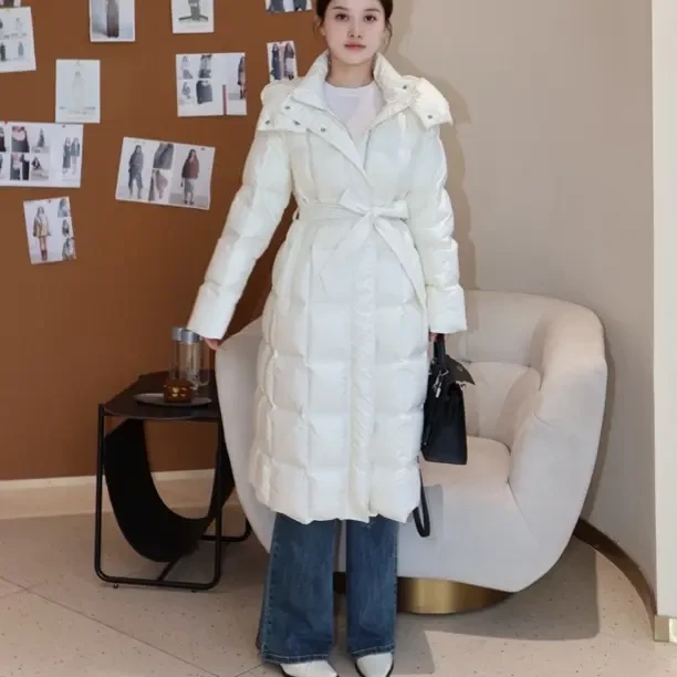 WIWH（205）冬季新款长款收腰羽绒服