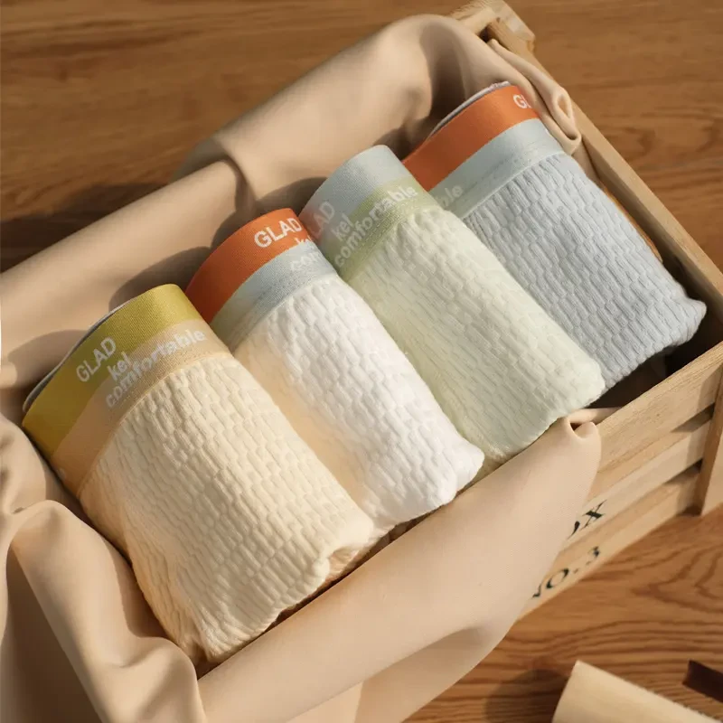 男士内裤泡泡棉舒适中腰纯棉平角裤男生透气短裤青少年内裤简约